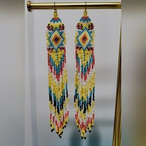 Southwest Seed Bead Fringe Earrings New
